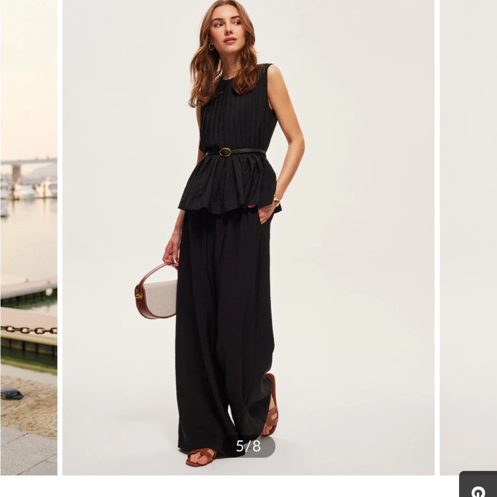Commense Peplum Top Wide-Leg Pants Set With Belt - Picture 6 of 8